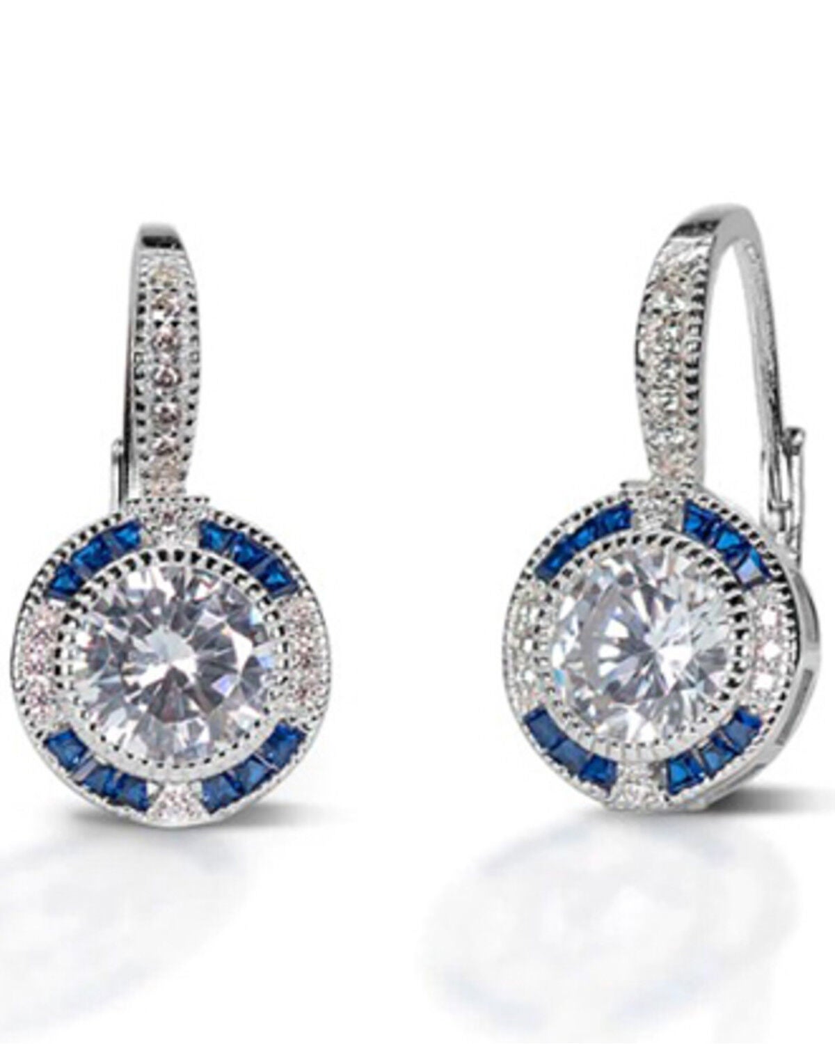 Image #1 - Kelly Herd Women's Sterling Silver Blue Spinel Halo Earrings, Silver, hi-res