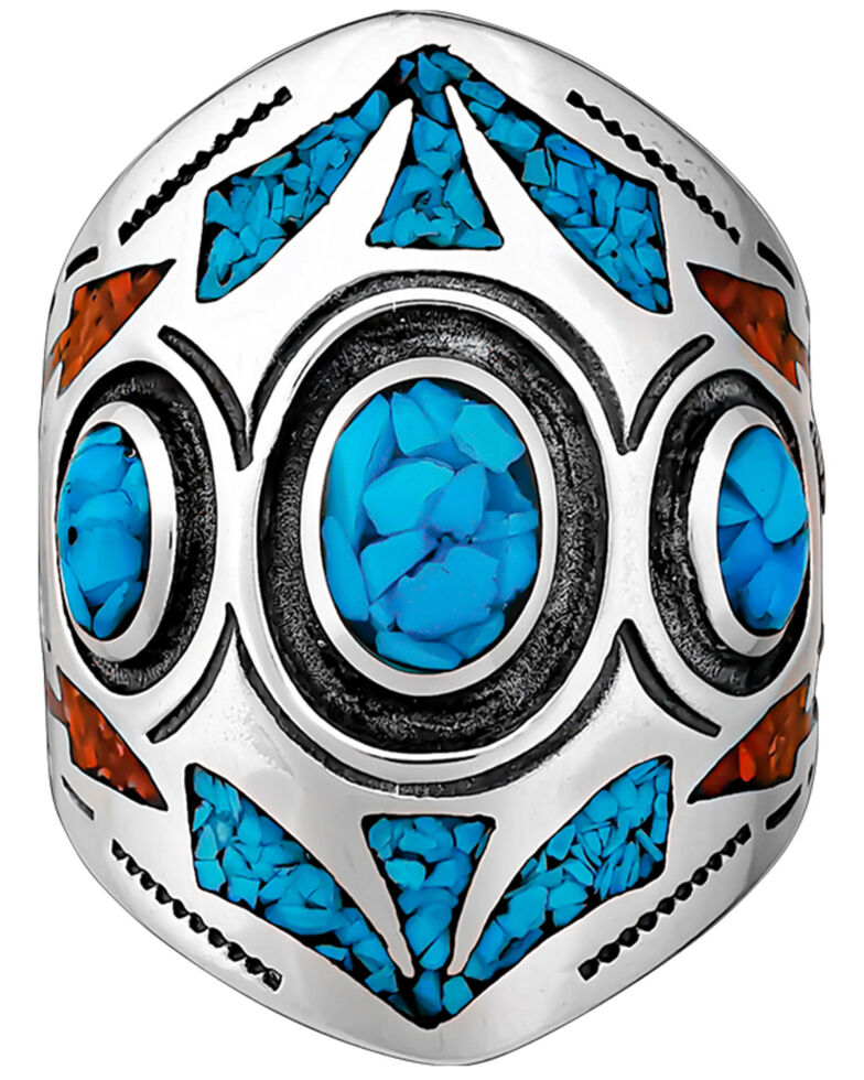 Silver Legends 3 Circle Southwestern Ring , Turquoise, hi-res