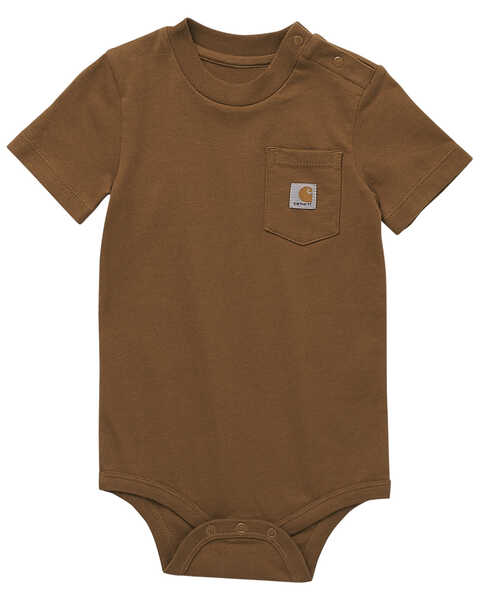 Image #1 - Carhartt Infant Boys' Short Sleeve Pocket Onesie , Brown, hi-res