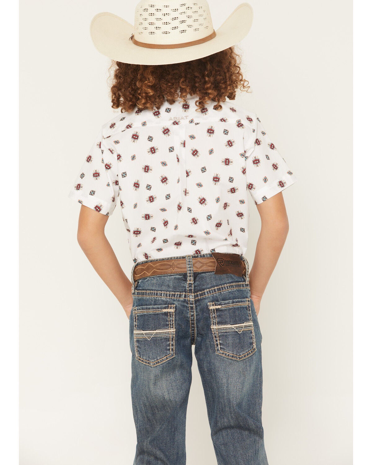 Image #4 - Ariat Boys' Geo Short Sleeve Button-Down Western Shirt, Tan, hi-res