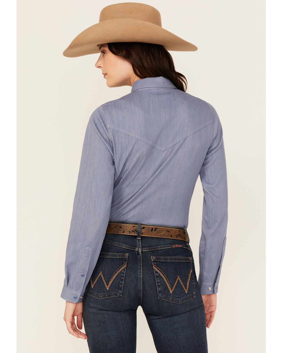 Image #4 - Outback Trading Co Women's Solid Knit Long Sleeve Snap Western Shirt, Blue, hi-res