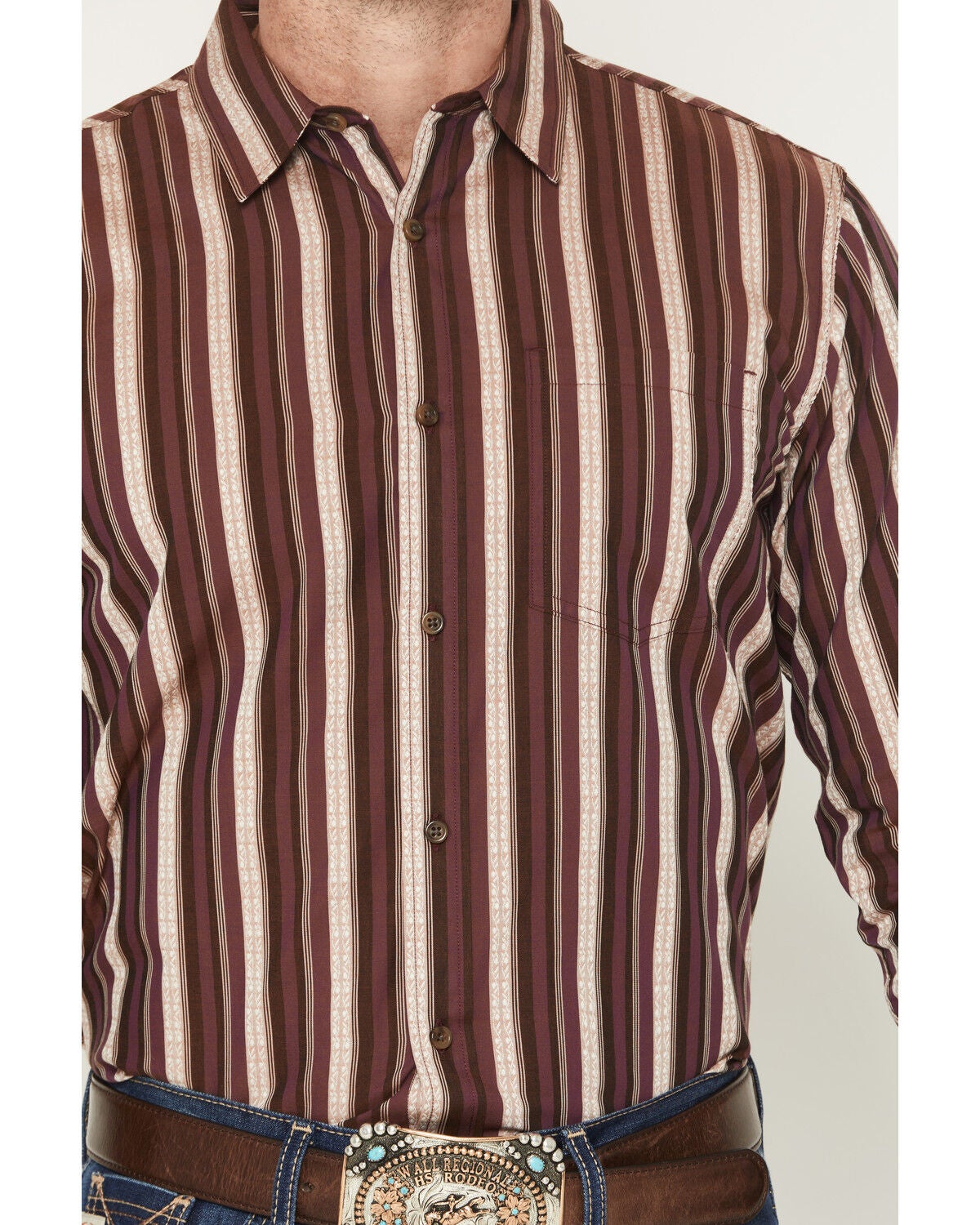 Image #3 - Gibson Trading Co Men's Zenith Striped Print Long Sleeve Button-Down Western Shirt, Purple, hi-res