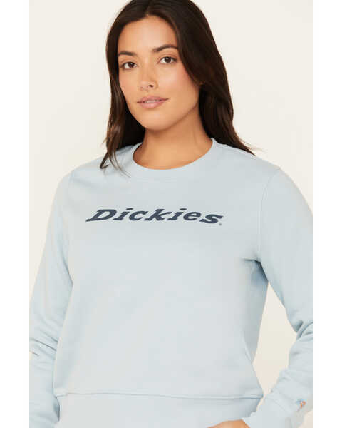 Image #2 - Dickies Women's Heavyweight Wordmark Crew Neck Fleece Sweatshirt , Light Blue, hi-res