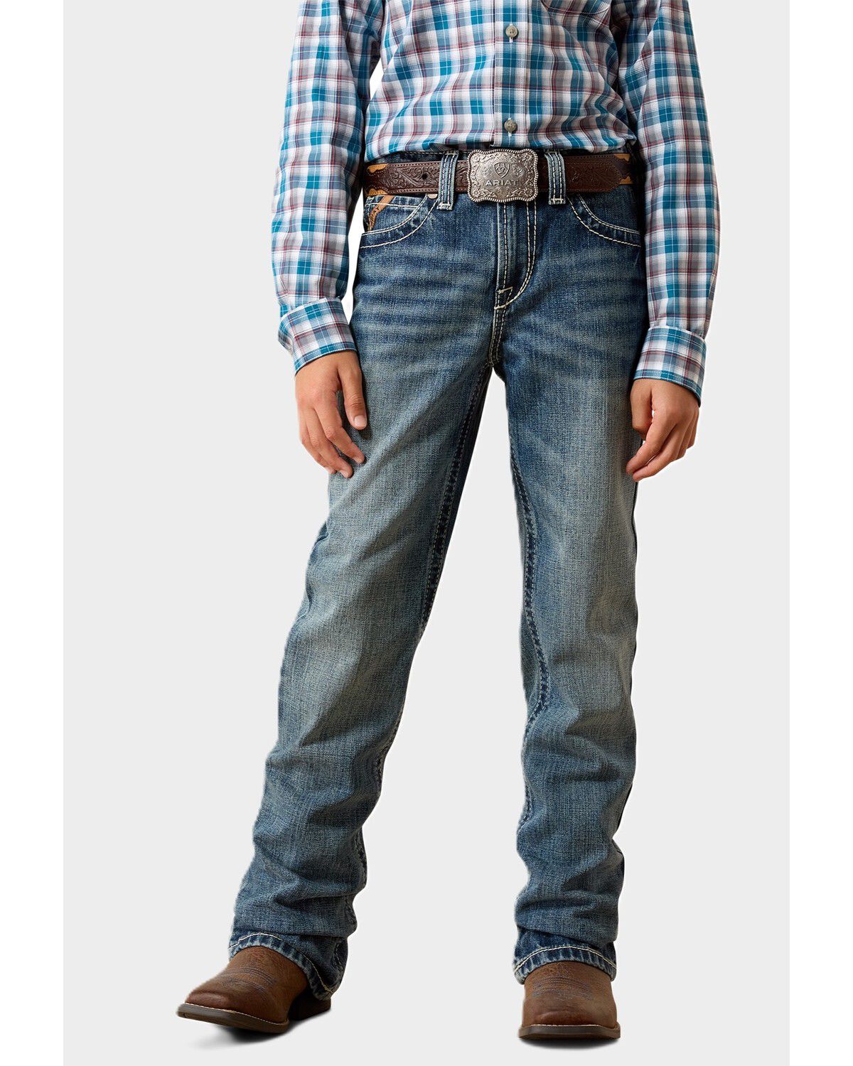 Image #3 - Ariat Boys' Medium Wash Jonathon B4 Relaxed Bootcut Denim Jeans, Medium Wash, hi-res