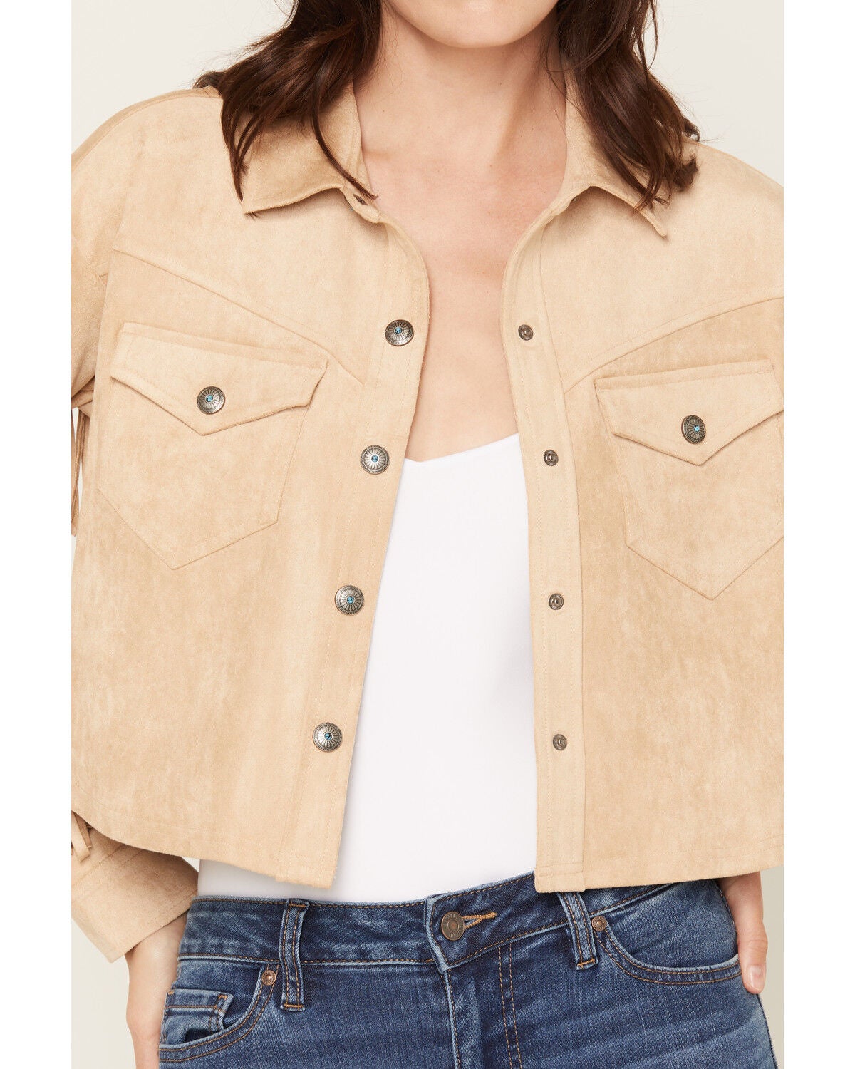Image #3 - Shyanne Women's Sierra Faux Suede Trucker Jacket, Khaki, hi-res