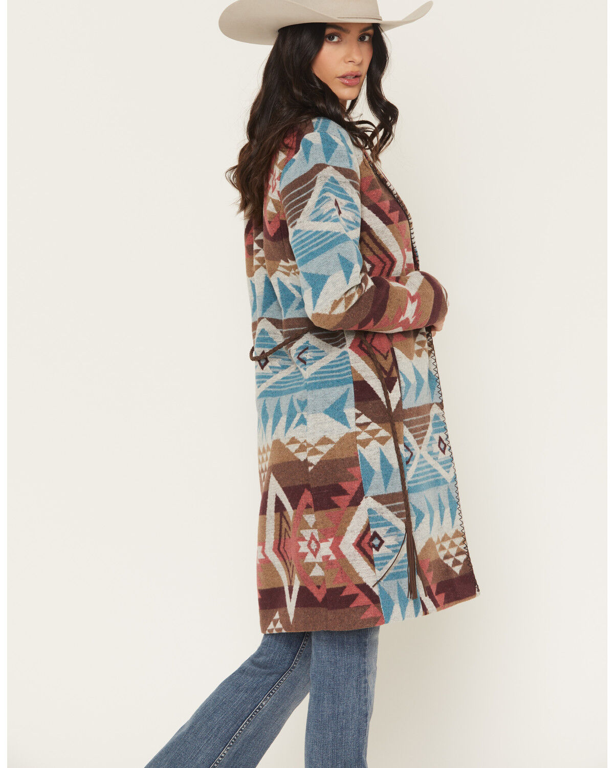 Image #2 - Shyanne Women's Southwestern Print Long Line Coat, Brown, hi-res