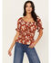 Wild Moss Women's Floral Smocked Top, Rust Copper, hi-res