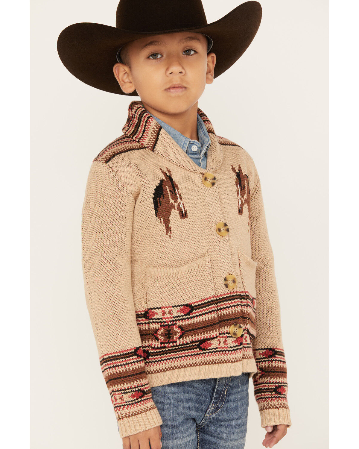 Image #2 - Cotton & Rye Boys' Horse Graphic Button-Down Cardigan, Tan, hi-res