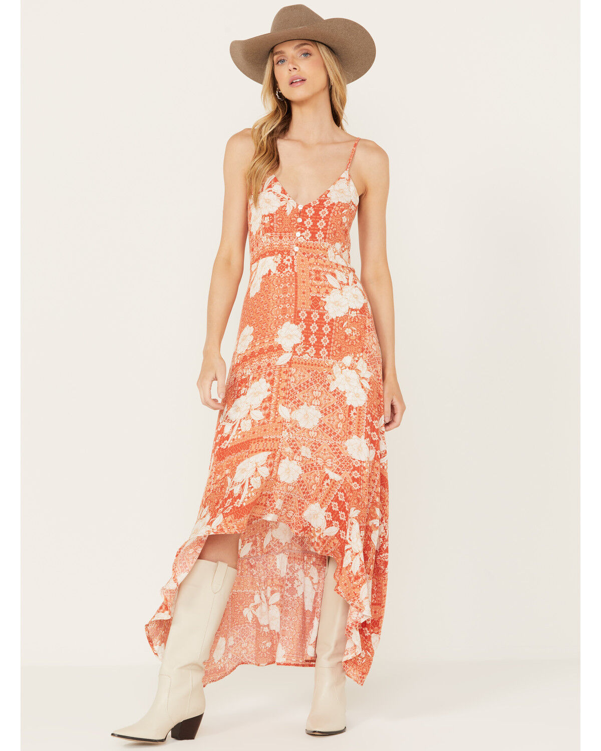 Image #1 - Wild Moss Women's Floral Patchwork Maxi Dress, Rust Copper, hi-res