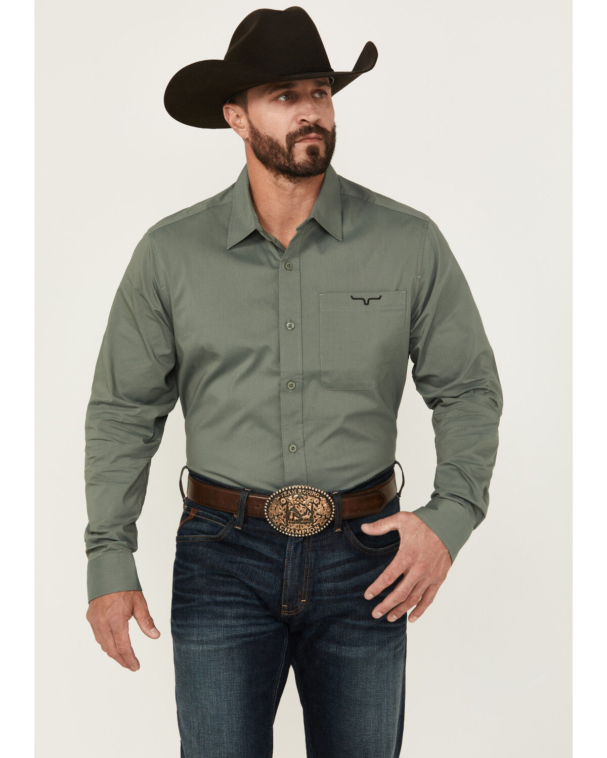 Image #1 - Kimes Ranch Men's Linville Long Sleeve Button-Down Performance Shirt, Light Blue, hi-res