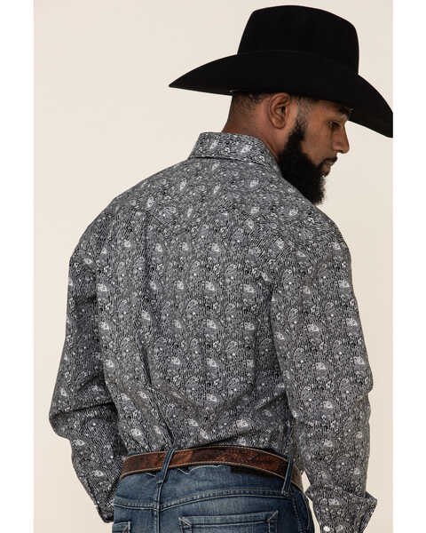 Image #4 - Rough Stock By Panhandle Men's Atalaya Stretch Paisley Print Long Sleeve Western Shirt, Black, hi-res