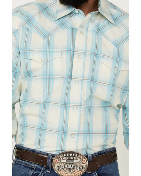 Image #3 - Stetson Men's Plaid Print Long Sleeve Pearl Snap Western Shirt, Turquoise, hi-res