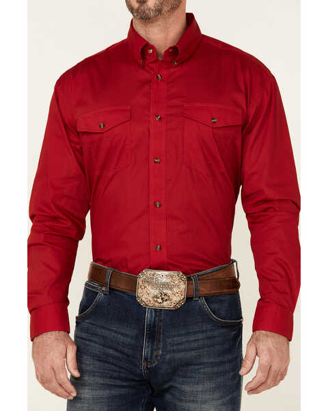 Image #3 - Roper Men's Solid Amarillo Collection Long Sleeve Western Shirt, Red, hi-res