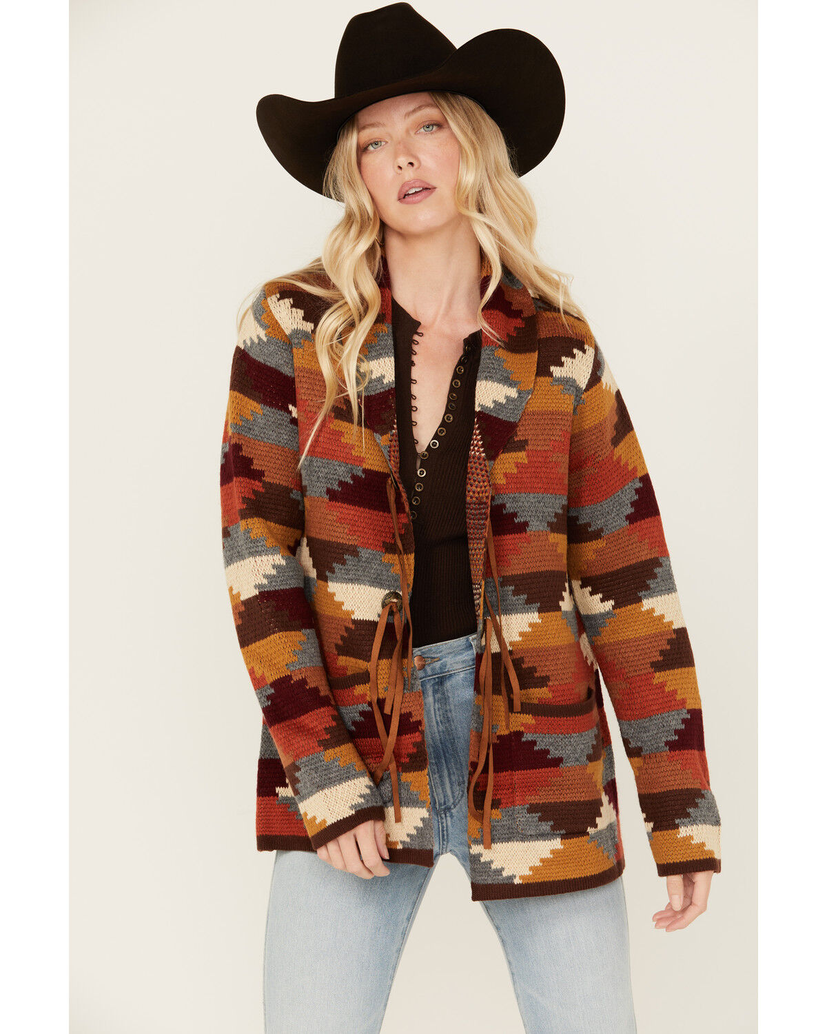 Image #1 - Cotton & Rye Women's Southwestern Print Concho Cardigan, , hi-res