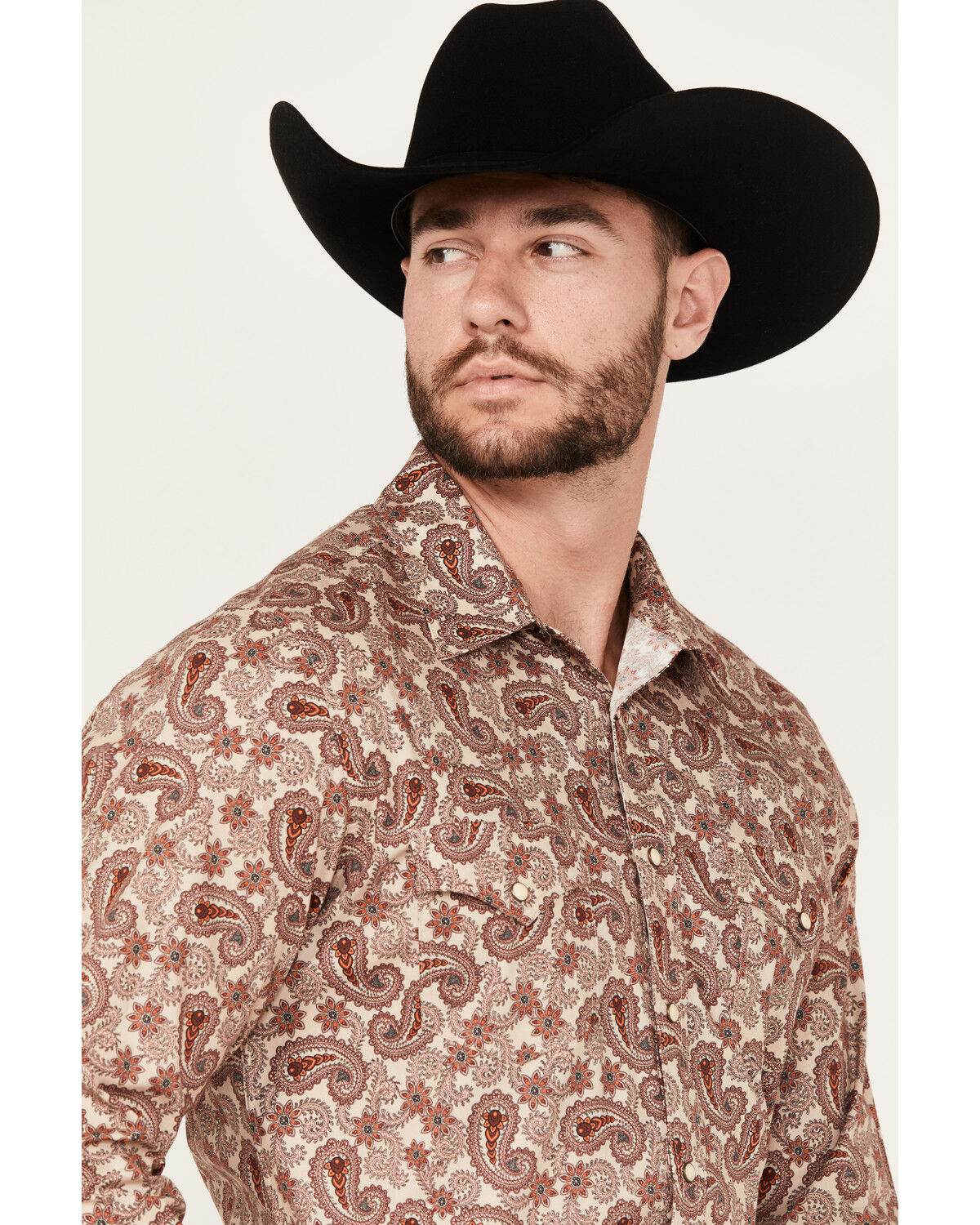 Image #2 - Rock & Roll Denim Men's Paisley Print Stretch Long Sleeve Snap Western Shirt, Red, hi-res