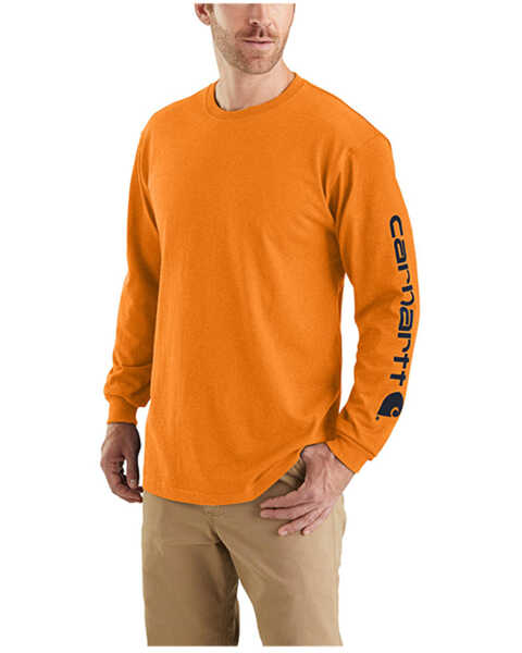 Carhartt Men's Loose Fit Heavyweight Long Sleeve Graphic Work T-Shirt, Heather Orange, hi-res