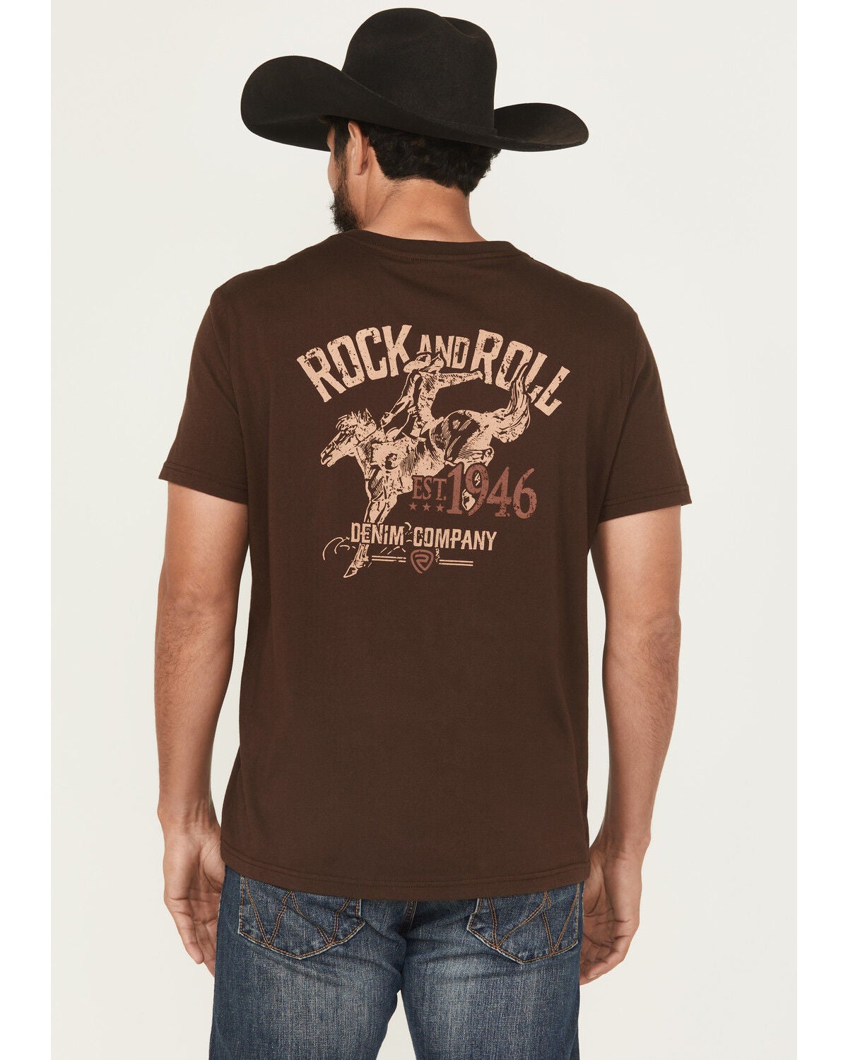 Rock & Roll Denim Men's Bronc Rider Short Sleeve Graphic T-Shirt, Dark Brown, hi-res