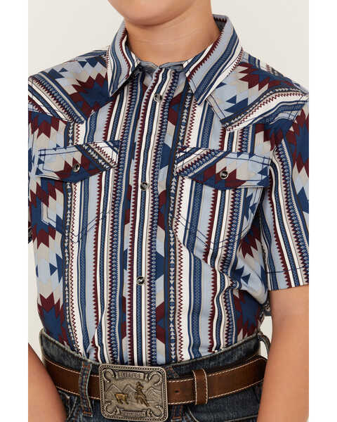 Image #3 - Cody James Boys' Southwestern Striped Short Sleeve Snap Western Shirt, Light Blue, hi-res