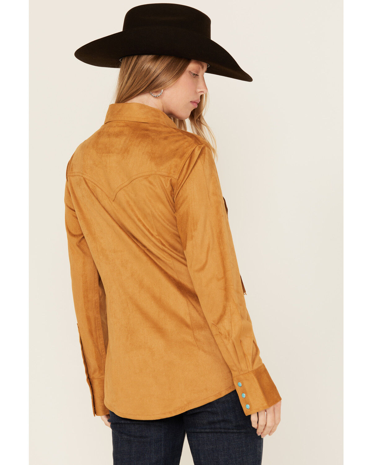 Image #5 - Wrangler x Lainey Wilson Women's Fringe Long Sleeve Snap Western Shirt, Caramel, hi-res