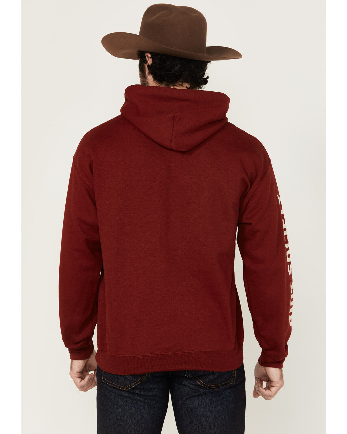 Image #4 - Riot Society Men's Boot Barn Exclusive Bucking Bronco Embroidered Hooded Sweatshirt, Burgundy, hi-res