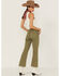 Sneak Peek Women's High Rise Raw Hem Crop Jeans , Olive, hi-res