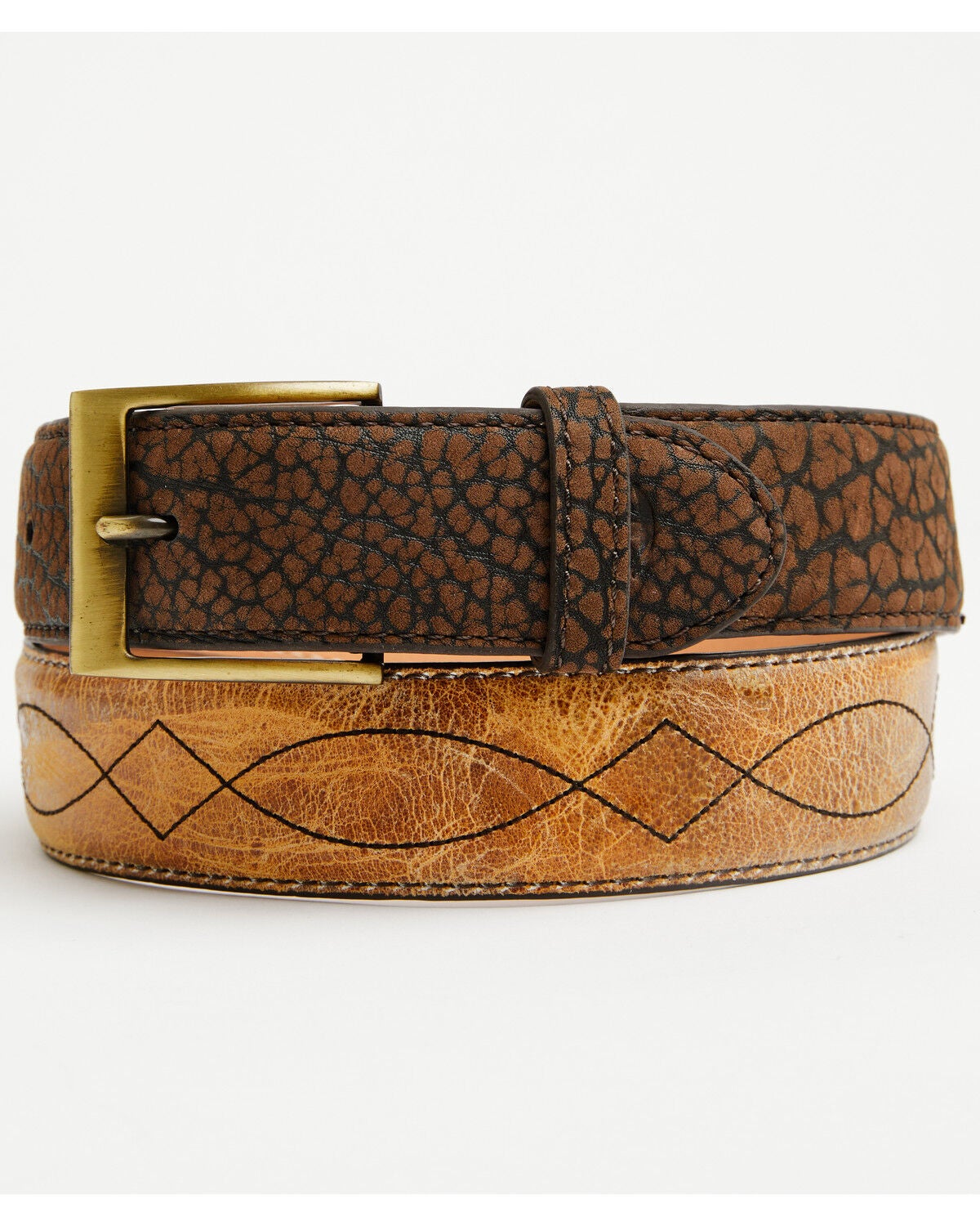 Image #1 - Hondo Boots Men's Bullhide Contrast Leather Belt, Brown, hi-res