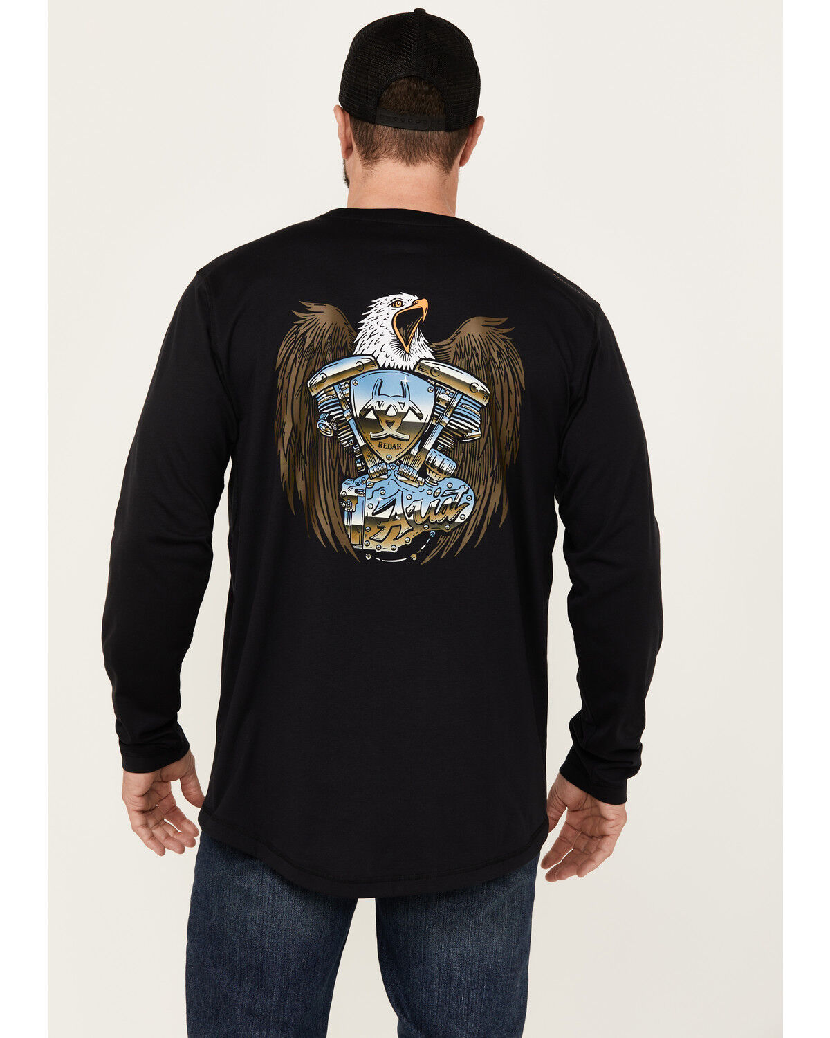 Image #2 - Ariat Men's Rebar Workman Chrome Moto Eagle Long Sleeve Graphic Work T-Shirt, Black, hi-res