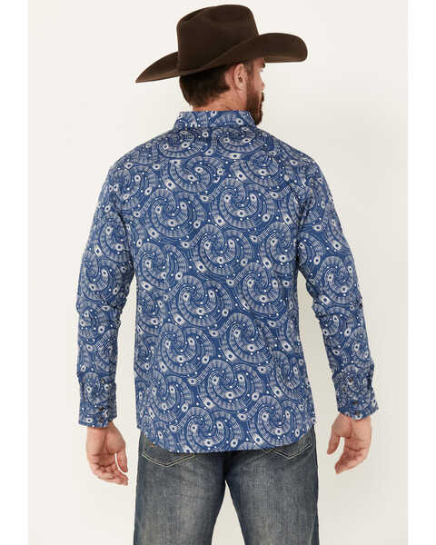 Image #4 - Moonshine Spirit Men's Record Player Floral Print Long Sleeve Snap Western Shirt, Navy, hi-res