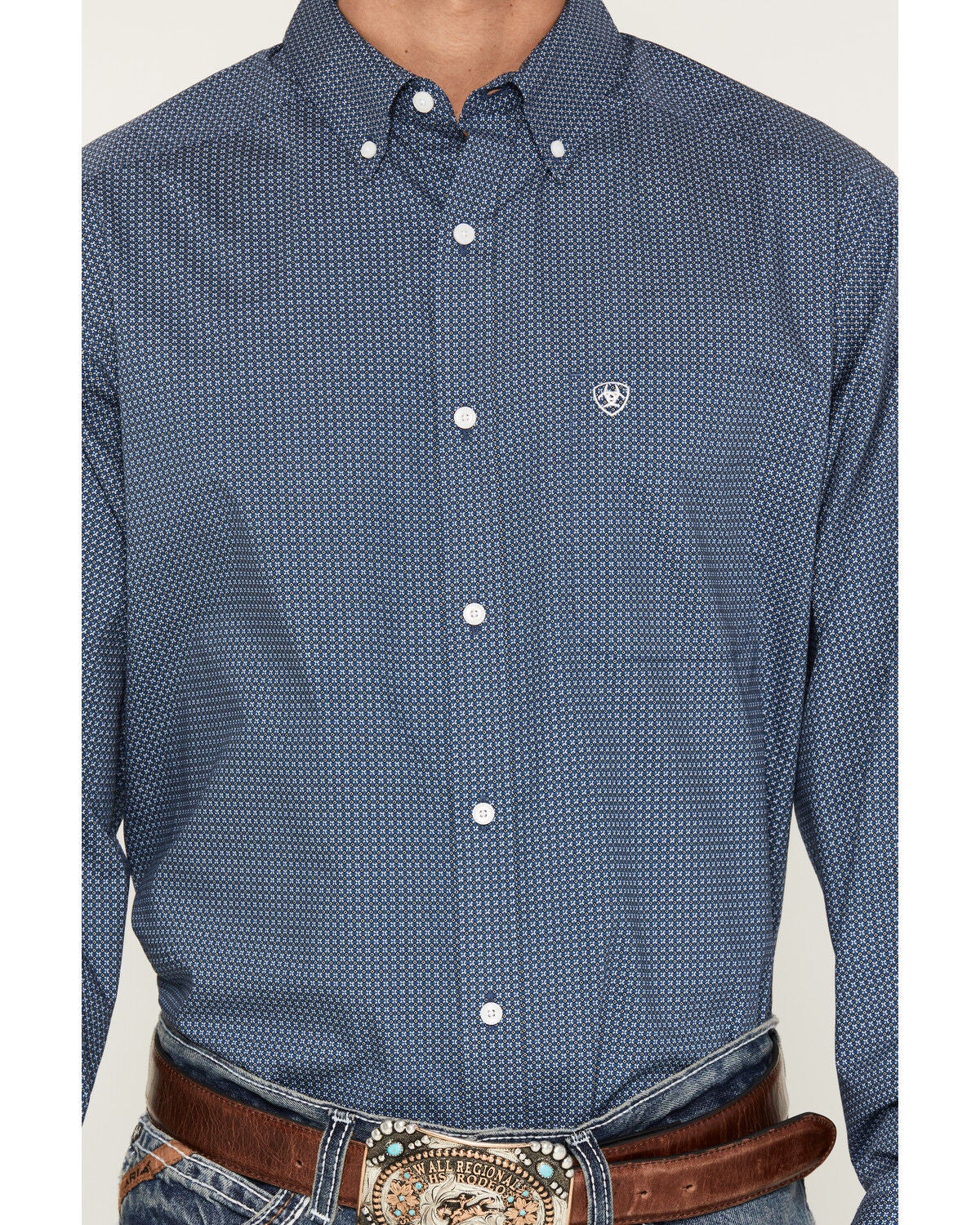 Image #3 - Ariat Men's Boot Barn Exclusive Storm Geo Print Long Sleeve Button-Down Western Shirt - Tall, Blue, hi-res