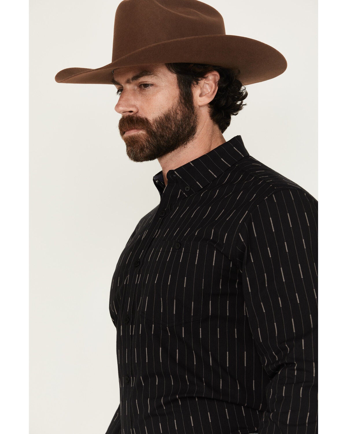 Image #2 - RANK 45&reg; Men's Lotus Abstract Striped Long Sleeve Button-Down Stretch Western Shirt, Black, hi-res