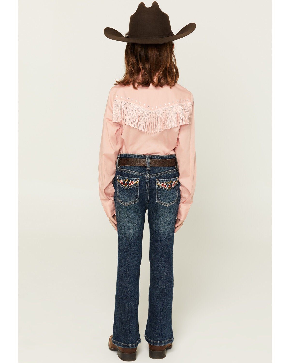 Image #1 - Shyanne Little Girls' Scout Dark Wash Embroidered Bootcut Stretch Denim Jeans, Dark Wash, hi-res