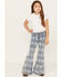 Image #1 - Rock & Roll Denim Girls' Southwestern Stripe Print Flare Jeans, Light Wash, hi-res