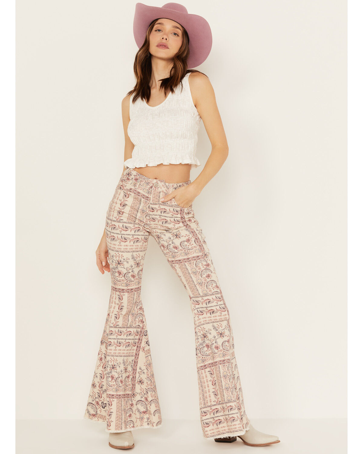 Image #1 - Shyanne Women's High Rise Paisley Americana Print Flare Jeans, Multi, hi-res