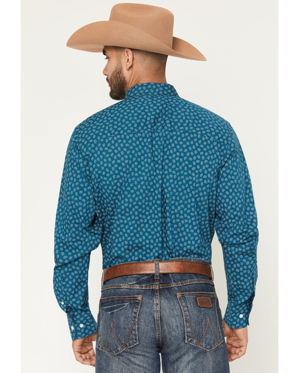 Image #4 - Wrangler X Cody Johnson Men's Paisley Print Long Sleeve Button-Down Western Shirt, Dark Teal, hi-res