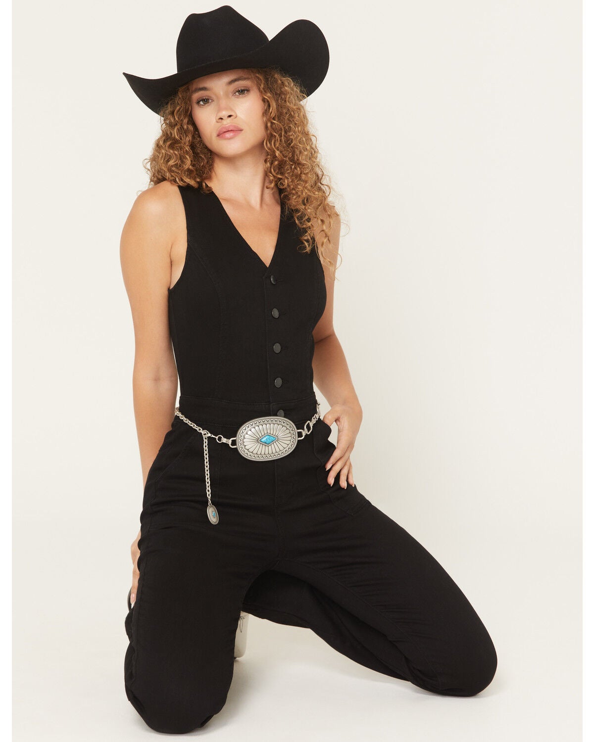 Image #2 - Idyllwind Women's Center Stage Sleeveless Button-Down Stretch Denim Jumpsuit, Black, hi-res