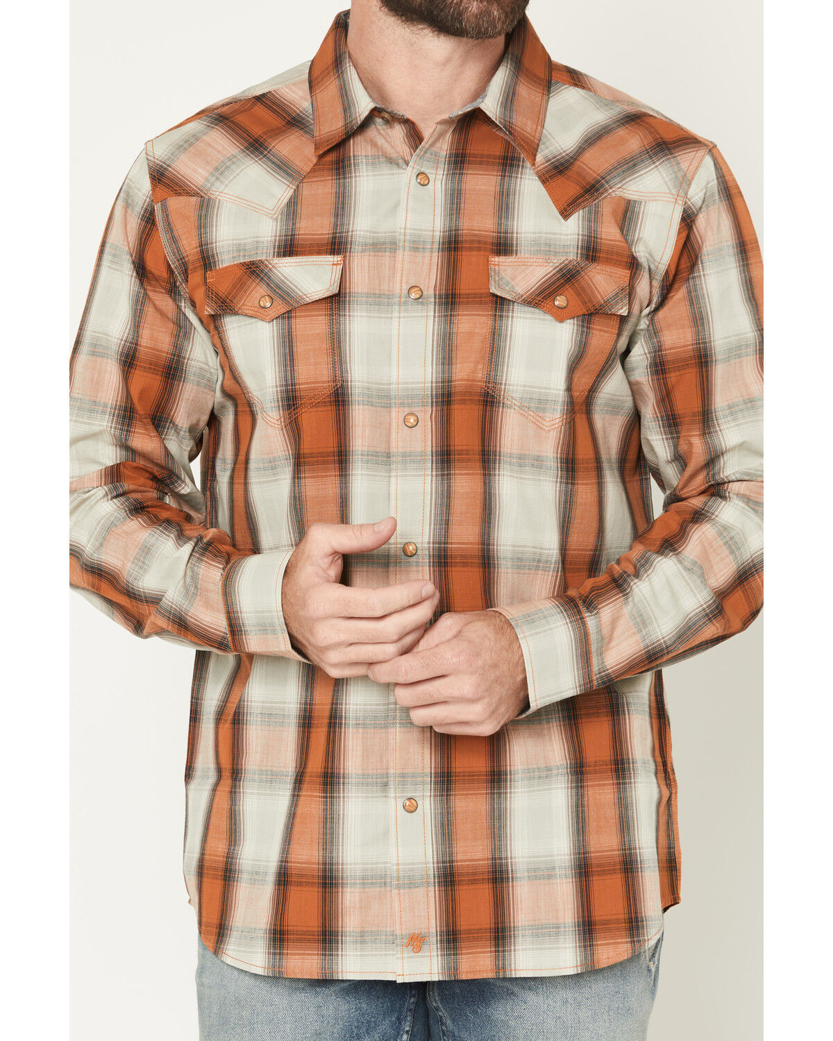 Image #3 - Moonshine Spirit Men's Rusty Nail Plaid Print Long Sleeve Snap Western Shirt, Rust Copper, hi-res