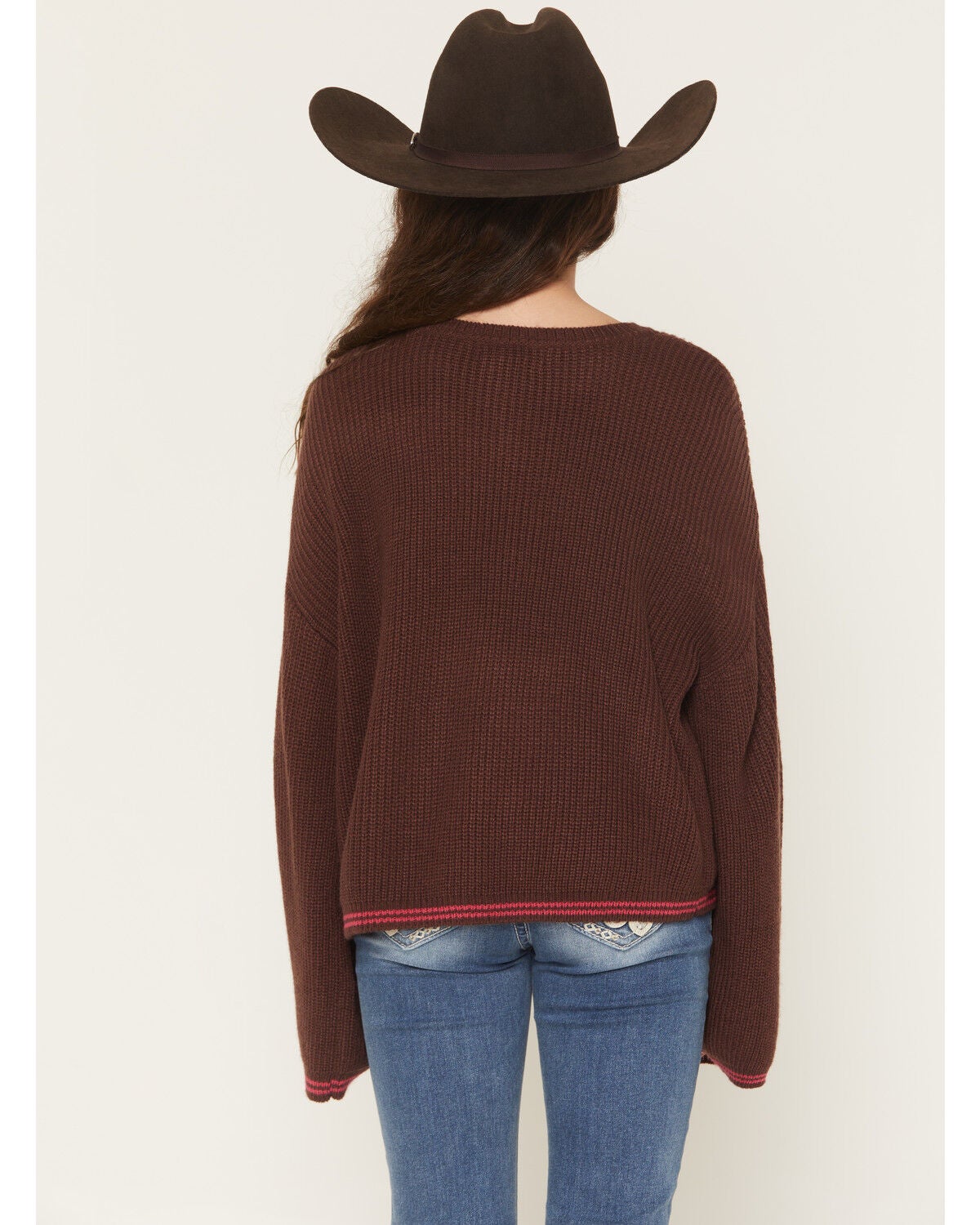 Image #4 - Rock & Roll Denim Girl's Howdy Y'all Stitch Sweater, Brown, hi-res