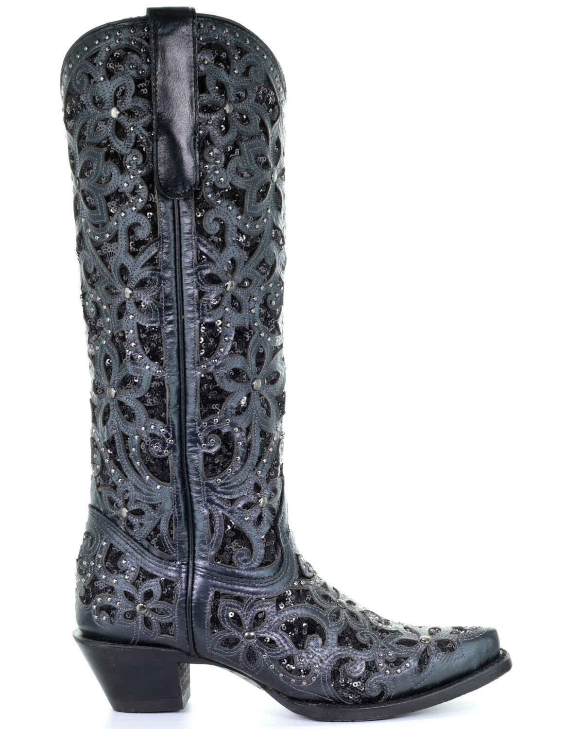 Image #2 - Corral Women's Floral Inlay Western Boots - Snip Toe, Black, hi-res