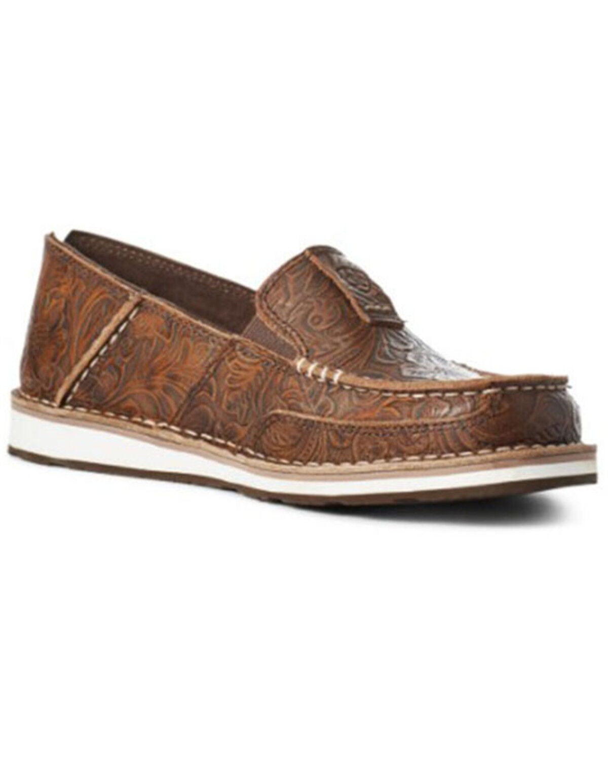 Ariat Women's Floral Embossed Cruiser Shoes - Moc Toe, Brown, hi-res