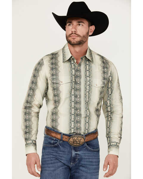 Image #1 - Wrangler Men's Checotah Long Sleeve Pearl Snap Western Shirt - Big , Tan, hi-res