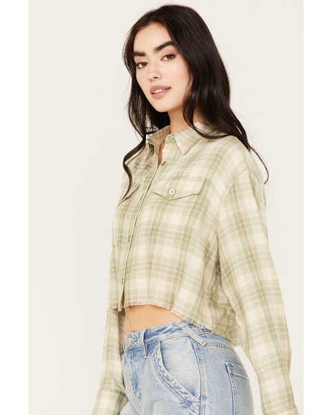 Image #2 - Cleo + Wolf Women's Long Sleeve Cropped Shirt, Green, hi-res