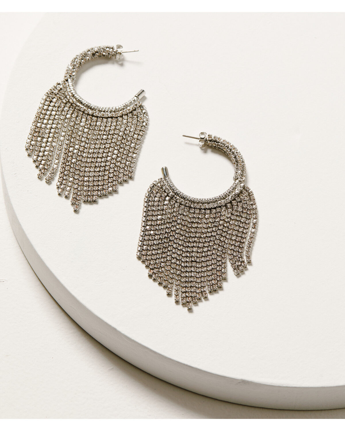 Image #2 - Wonderwest Women's Rhinestone Fringe Hoop Earrings, Silver, hi-res