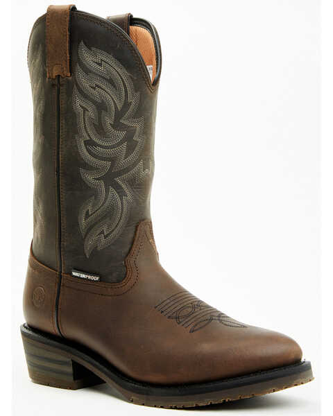 Image #1 - Double H Men's 11" Tascosa Waterproof Performance Western Boots - Medium Toe, Brown, hi-res