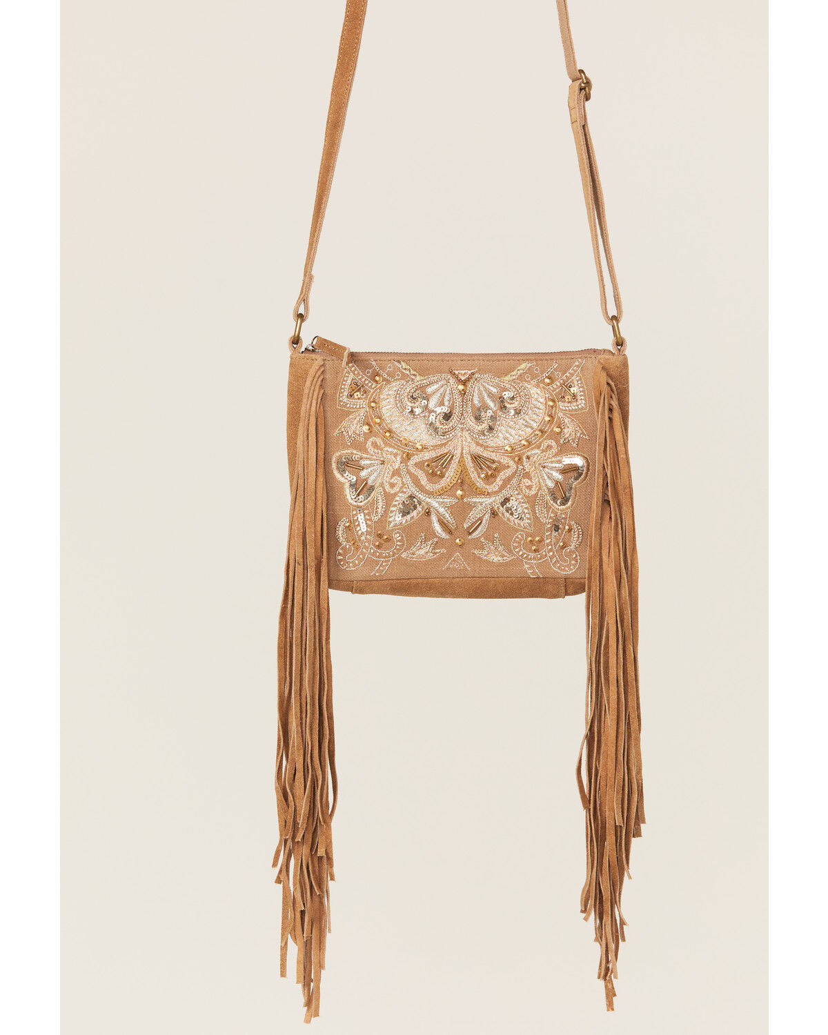 Image #2 - Shyanne Women's Light Brown Velvet Embroidered Crossbody Bag, Lt Brown, hi-res