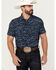 Image #1 - Rock & Roll Denim Men's Southwestern Print Short Sleeve Pearl Snap Performance Western Shirt, Dark Blue, hi-res
