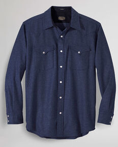 Pendleton Men's Navy Canyon Solid Long Sleeve Snap Western Flannel Shirt , Navy, hi-res