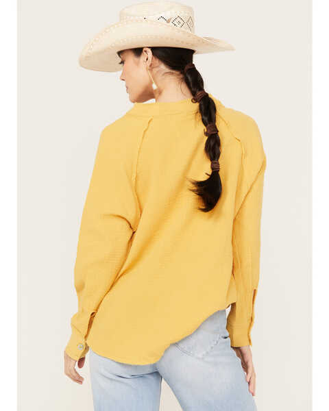Image #4 - Wild Moss Women's Gauze Long Sleeve Button-Down Shirt, Mustard, hi-res
