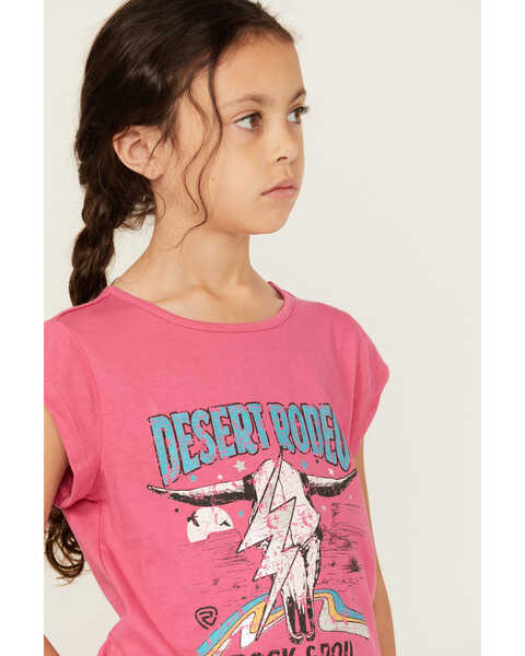 Image #2 - Rock & Roll Denim Girls' Steer Head Fringe Short Sleeve Tee, Pink, hi-res