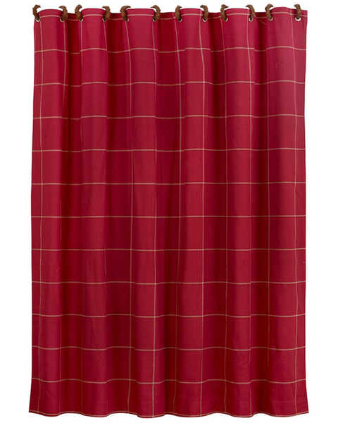 Red window pane shower curtain with button detail, 72"x72", Multi, hi-res