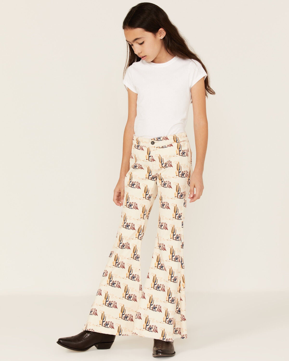 Rock & Roll Denim Girls' Desert Print Flare Jeans, Beige/khaki, hi-res